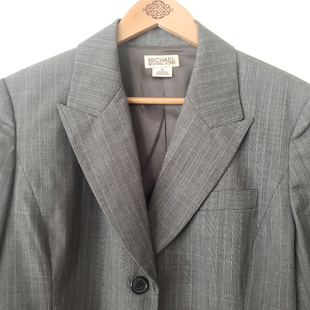 Michael Mk Wool Blend Gray Button Front Blazer 16 - image 2